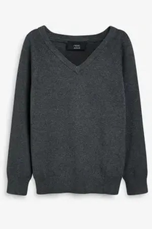 Next V-Ausschnitt-Pullover Schul-Strickpullover mit V-Ausschnitt (1-tlg) grau 116 (6 J.)