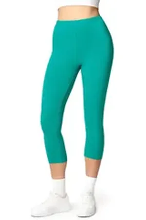 Ladeheid Leggings Damen 3/4 Capri Hose aus Baumwolle LA40-132 (1-tlg) elastischer Bund blau XL
