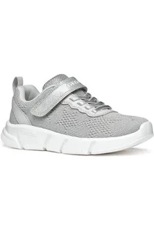 Geox J ARIL GIRL Sneaker, Knitwear Sneaker, Klettschuh mit glitzerndem Klettriegel silberfarben 24 EU