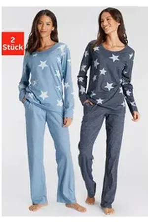 vivance collection Dreams Pyjama (4 tlg., 2 Stück) in melierter Optik mit Sternen blau 52/54