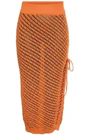 Noisy May Sommerrock Langer Strand Rock Transparent Midi Design NMGIANNA HW ANKLE SLIT KNIT SKIRT FWD gelb|orange XL