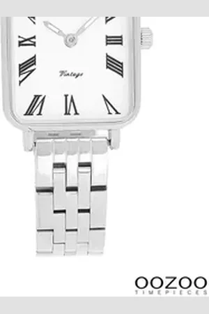 Oozoo Quarzuhr Damen Armbanduhr Vintage, (Analoguhr), Damenuhr rechteckig, extra groß (24x28mm) Metallarmband, Fashion-Style silberfarben