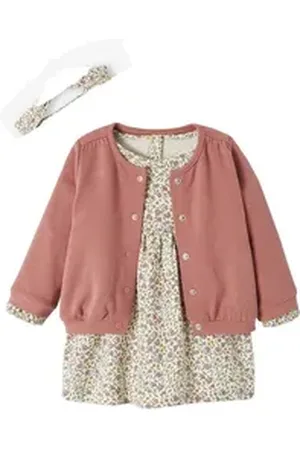 Vertbaudet Kleid & Haarband Mädchen Baby-Set: Kleid, Strickjacke & Haarband rosa 71