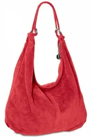 CASPAR Schultertasche Damen Vintage Leder Tasche Hobo Bag - CLASSIC LINE - Modell No.617, 100% italienisches Veloursleder, samtig weich, angenehmer Tragekomfort rot