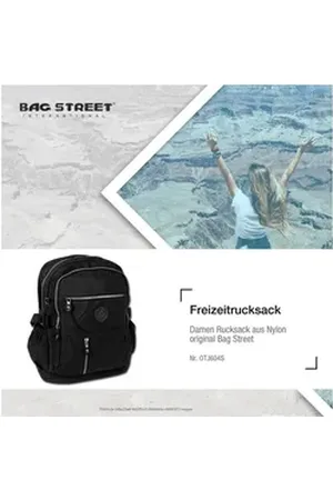 Bag Street Cityrucksack Nylon Rucksack unisex (Cityrucksack), Damen, Jugend Freizeitrucksack, Cityrucksack aus Crinkle Nylon schwarz schwarz