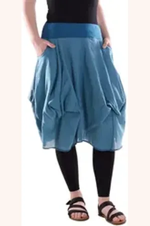 Vishes Sommerrock Damen knielanger Rock Baumwolle Vintage, Retro extra breiter Bund mit Alternative Bekleidung, Ethno, Hippie, Retro Style blau 40