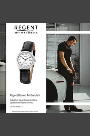 Regent Quarzuhr Damen Armbanduhr Analoganzeige, (Analoguhr), Damen Armbanduhr rund, mittel (ca. 32mm), Lederbandarmband schwarz