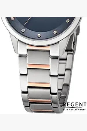 Regent Quarzuhr Damen Armbanduhr Analog, (Analoguhr), Damen Armbanduhr rund, extra groß (ca. 33mm), Metallarmband silberfarben
