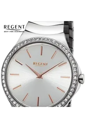 Regent Quarzuhr Damen Armbanduhr Analog, (Analoguhr), Damen Armbanduhr rund, extra groß (ca. 33mm), Metallarmband silberfarben