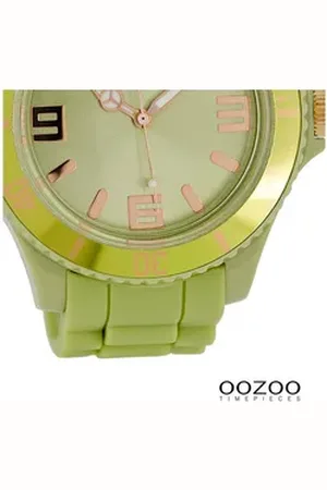 Oozoo Quarzuhr Damen Armbanduhr blau Analog, (Analoguhr), Damenuhr rund, extra groß (ca. 48mm) Silikonarmband, Fashion-Style grün