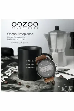Oozoo Quarzuhr Herren Armbanduhr braun Analog, (Analoguhr), Herrenuhr rund, extra groß (ca. 50mm) Lederarmband, Elegant-Style braun