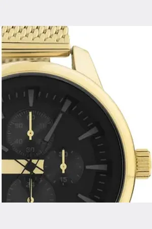 Oozoo Quarzuhr Herren Armbanduhr Timepieces, (Analoguhr), Herrenuhr rund, groß (ca. 45mm) Metall, Mesharmband, Fashion-Style goldfarben