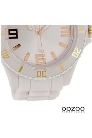 Oozoo Quarzuhr Damen Armbanduhr Timepieces Analog, (Analoguhr), Damenuhr rund, extra groß (ca. 48mm) Silikonarmband, Fashion-Style weiß