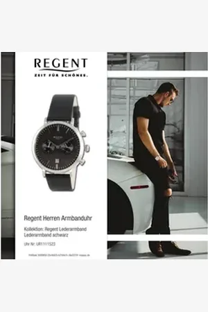 Regent Quarzuhr Herren Armbanduhr Analog, (Analoguhr), Herren Armbanduhr rund, extra groß (ca. 41mm), Lederarmband schwarz