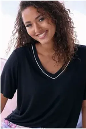 Lascana Pyjama (2 tlg) mit schönem Blumendruck rosa|schwarz 44/46