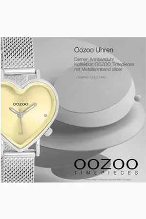 Oozoo Quarzuhr Damen Armbanduhr Timepieces, (Analoguhr), Damenuhr herzform, extra groß (28x29mm) Metallarmband, Fashion-Style silberfarben