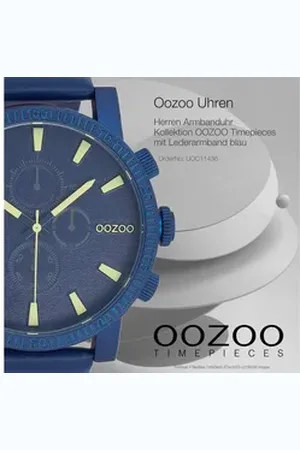 Oozoo Quarzuhr Herren Armbanduhr Timepieces, (Analoguhr), Herrenuhr rund, extra groß (ca. 48mm) Lederarmband, Casual-Style blau