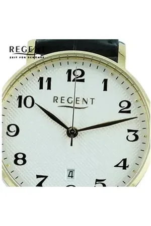 Regent Quarzuhr Herren Armbanduhr Analog, (Analoguhr), Herren Armbanduhr rund, extra groß (ca. 39mm), Lederarmband schwarz