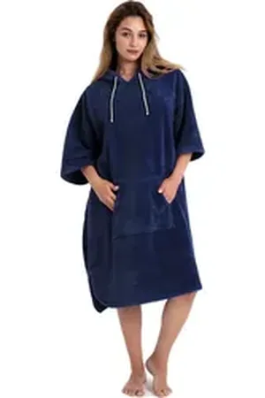 My Home Badeponcho Lillou, ideal für Sauna, Spa & im Urlaub, Langform, Microfaser, Kapuze, ohne, weich und kuschelig, Fleece, Unisex, für Damen und Herren, Surfponcho blau L/XL | 120 cm