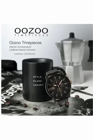 Oozoo Quarzuhr Herren Armbanduhr schwarz Analog, (Analoguhr), Herrenuhr rund, extra groß (ca. 50mm) Lederarmband, Casual-Style schwarz