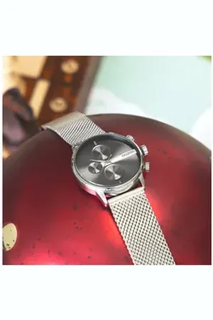 Oozoo Quarzuhr Herren Armbanduhr Timepieces Analog, (Analoguhr), Herrenuhr rund, groß (ca. 45mm) Metall, Mesharmband, Casual-Style silberfarben