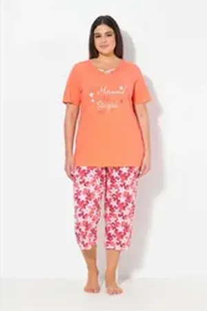 Ulla Popken Pyjama Pyjama Seesterne V-Ausschnitt Halbarm orange 54/56
