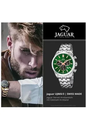 Jaguar Chronograph Edelstahl Herren Uhr, (Chronograph), Herrenuhr Edelstahlarmband silber, rundes Gehäuse, groß (ca. 43mm) silberfarben