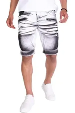 KINGZ Caprihose Herren Jeans Designer Capri Slim-Fit Batik-Look 1782-2 Weiß XL weiß XL