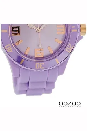 Oozoo Quarzuhr Damen Armbanduhr blau Analog, (Analoguhr), Damenuhr rund, groß (ca. 43mm) Silikonarmband, Fashion-Style lila