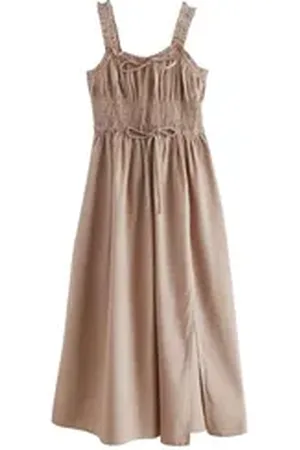 Next Midikleid Mittellanges Kleid mit Bindedetail vorne (1-tlg) beige 92 (GB: 18 Tall)