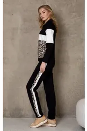 Passioni Jogginganzug Sweatshirt und Hose mit Leo Details, Wird nicht als Set geliefert schwarz XXL