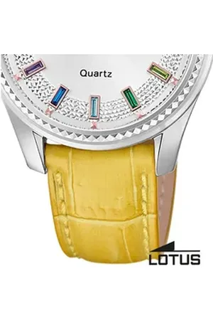 Lotus Chronograph Damenuhr Leder gelb Classic, (Chronograph), Damen Armbanduhr rund, mittel (ca. 38mm), Edelstahl gelb
