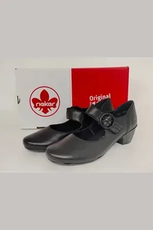 Rieker Damen Pumps mit Klettverschluss über dem Spann schwarz 41 Pumps