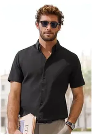 H.I.S H.I.S Kurzarmhemd Regular Fit in hochwertiger Struktur Optik schwarz L (41/42)