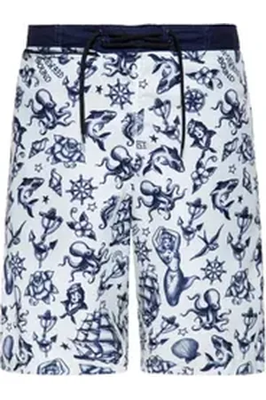 King kerosin Badeshorts Herren Badeshort Lang "Sailor Tattoos" (Badeshorts, Badeshorts) weiß M