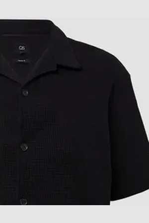 QS by s.Oliver Kurzarmhemd Resort Fit: Hemd aus Waffelpiqué schwarz XXL