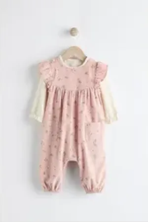 Next Body & Hose Set: Baby-Latzhose aus Cord & langärmeliger Body (2-tlg) rosa 56-62 (bis zu 3 M.)