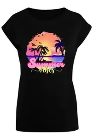 Merchcode T-Shirt Damen Ladies Summer Vibes Sunset Extended Shoulder Tee (1-tlg) schwarz L