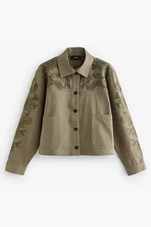 Next Sommerjacke Bestickte Baumwolljacke (1-St) grün XXL