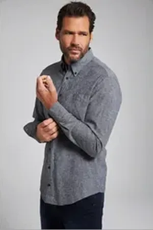 JP 1880 Businesshemd Hemd Langarm Leinenmix Buttondown-Kragen blau 5XL