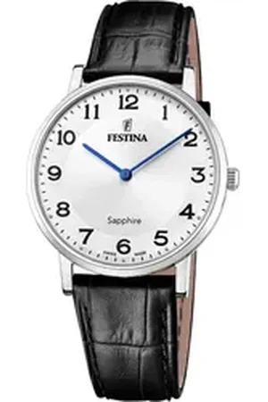 Festina Quarzuhr Herrenuhr Leder schwarz , (Analoguhr), Herren Armbanduhr rund, Lederarmband schwarz, Elegant schwarz