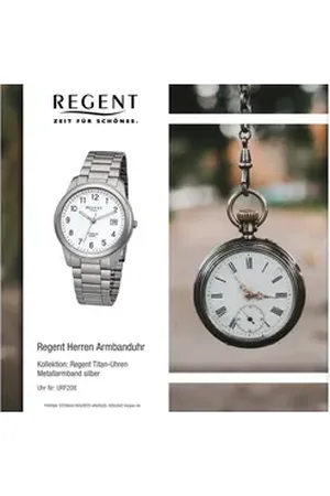 Regent Quarzuhr Herren Uhr F-208 Metall Quarzwerk, (Analoguhr), Herren Armbanduhr rund, mittel (ca. 36mm), Metallarmband silberfarben