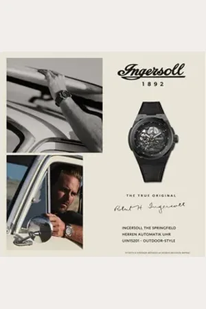 INGERSOLL 1892 Quarzuhr Herrenuhr Alcantara schwarz, (Analoguhr), Herrenuhr PUR/Alcantaraarmband schwarz, rundes Gehäuse, groß (48mm) schwarz