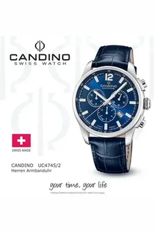 Candino Quarzuhr Herrenuhr Leder blau , (Analoguhr), Herren Armbanduhr rund, Lederarmband blau, Sport blau