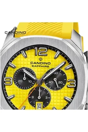 Candino Chronograph Herrenuhr Kautschuk gelb , (Chronograph), Herren Armbanduhr rund, Kautschukarmband gelb, Sport gelb