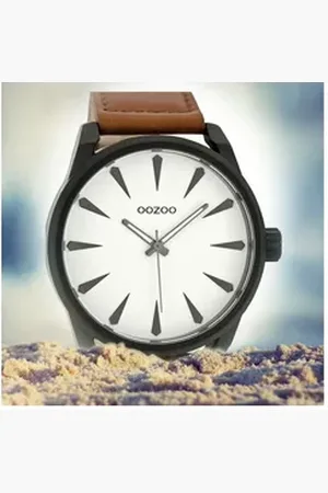 Oozoo Quarzuhr Herren Armbanduhr braun, (Analoguhr), Herrenuhr rund, extra groß (ca. 48mm) Lederarmband, Fashion-Style braun