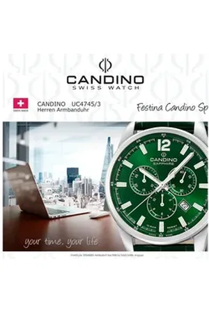 Candino Quarzuhr Herrenuhr Leder grün , (Analoguhr), Herren Armbanduhr rund, Lederarmband grün, Sport grün