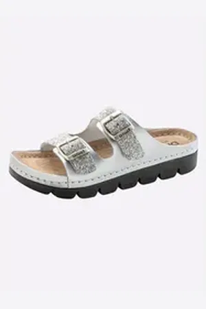Dr. Feet Pantolette Hausschuh silberfarben 40 EU