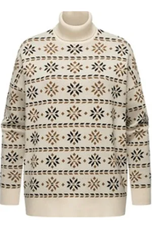 Ragwear Stehkragenpullover Danika Organic Damen Pullover mit winterlichem Muster-Print braun L (40)