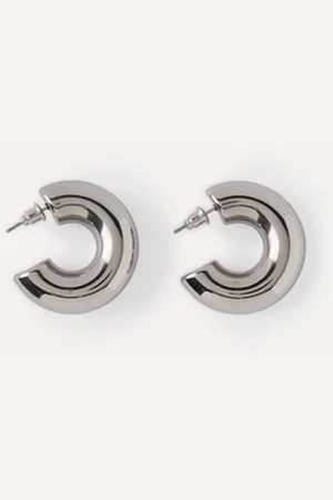 Ulla Popken Armband Creolen Ohrstecker Chunky-Look kleine Form grau|silberfarben
